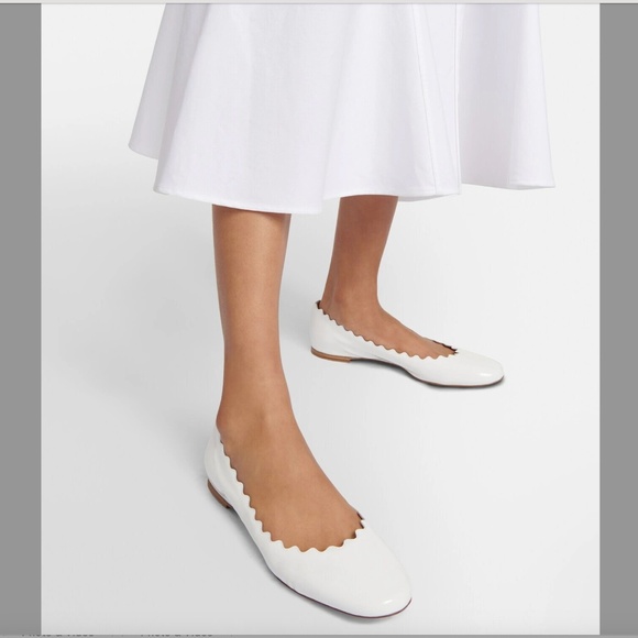 CHLOE Lauren Scalloped Leather Ballet Flats in White EUC/sz 6 - Picture 12 of 15
